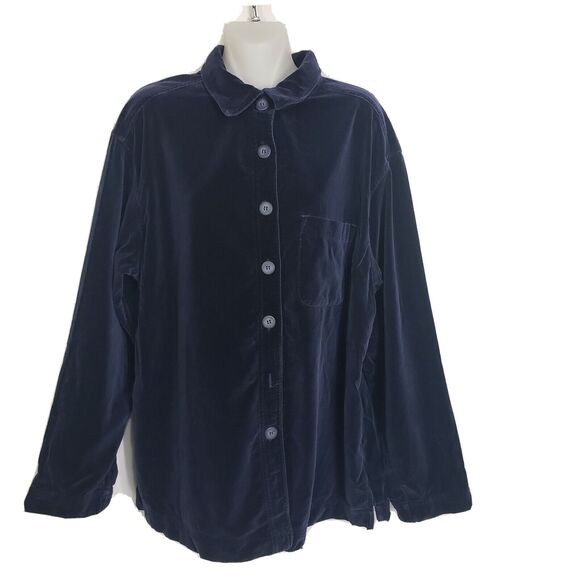 Susan Bristol Casuals Womens Jacket Size Large Blue Velvet Button Front Pocket - Picture 1 of 9